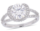 2.00 Carat (ctw) Synthetic Moissanite Engagement Ring in 14K White Gold with Diamonds 1/4 Carat (ctw I1-I2)
